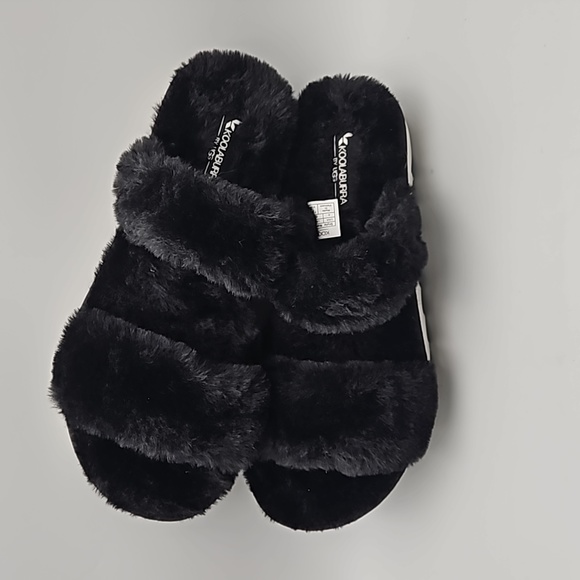 Koolaburra by UGG Women's Sz 8 Faux-Fur Black and White Slide Open Toe Sandals - Picture 2 of 10